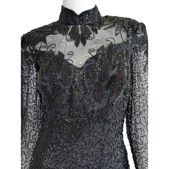 Vtg Oleg Cassini Silk Beaded Dress 8 Whimsigoth Fairy Grunge Glam Old Hollywood - Picture 5 of 9